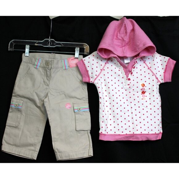 NEW 2008 Gymboree Tennis Match 2pc sz 4 Khaki Capris Hooded Shirt Dots Spring - Picture 1 of 11